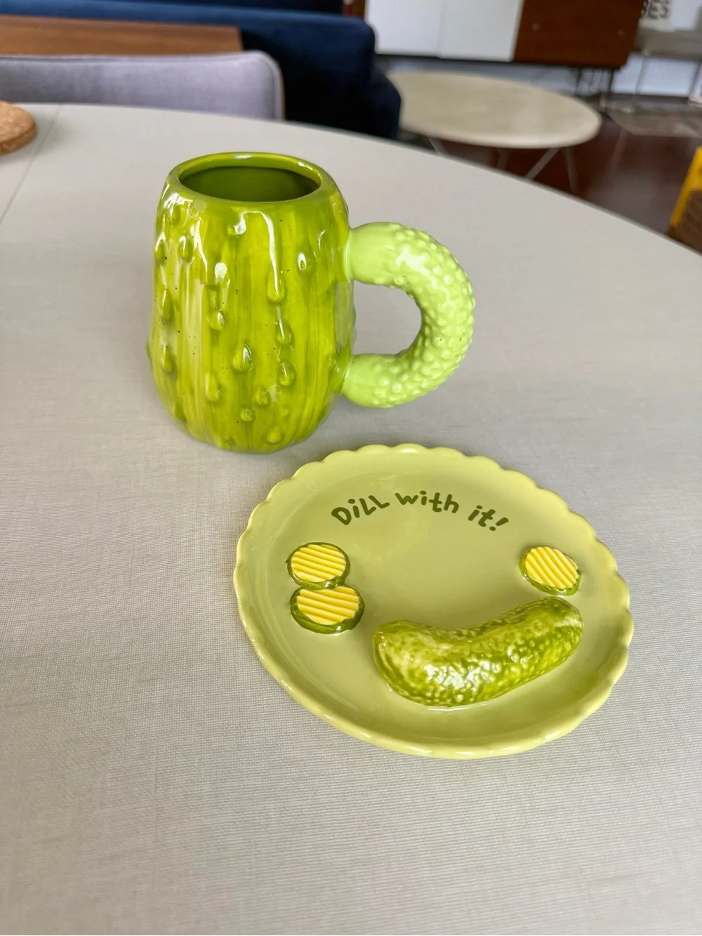 Urban Outfitters Lime Green Pickle Mug & Trinket Dish Set